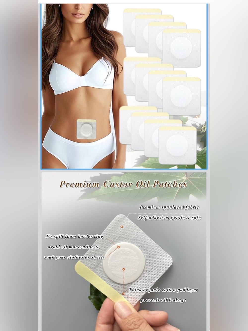 NWT 30 pc Premium Castor Oil Patches - White Self-Adhesive Pads